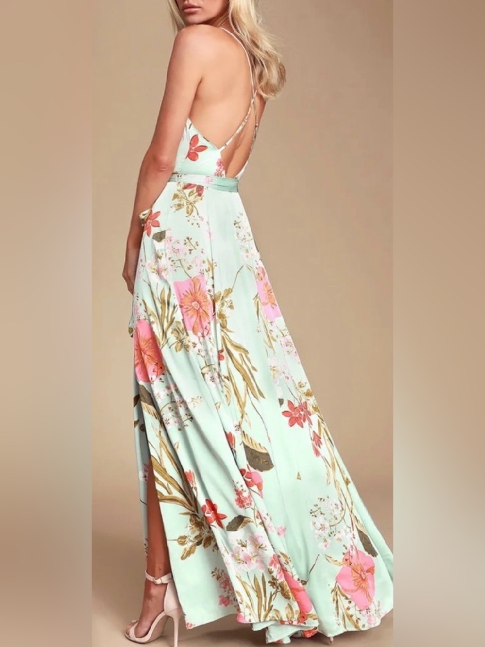 Lulu's Light Blue Floral Wrap Maxi Dress with Side Slit - Picture 2 of 9